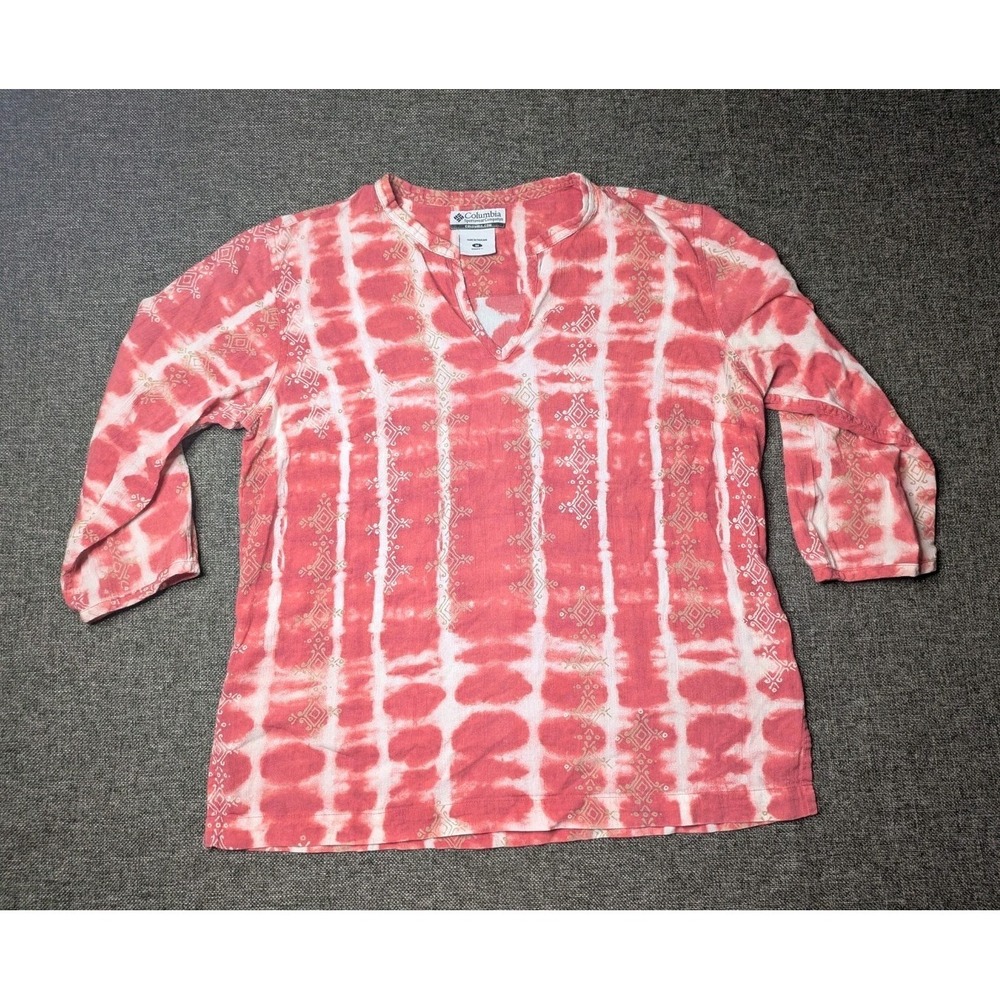 COLUMBIA Xco Womens Medium Shirt Red White Pullover Knit Top Open Neckline M Top